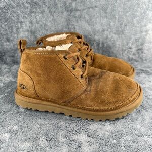 Women’s 7 UGG Neumel Lace Up Chukka Mid Boots Suede Chestnut Brown Tan Slip On